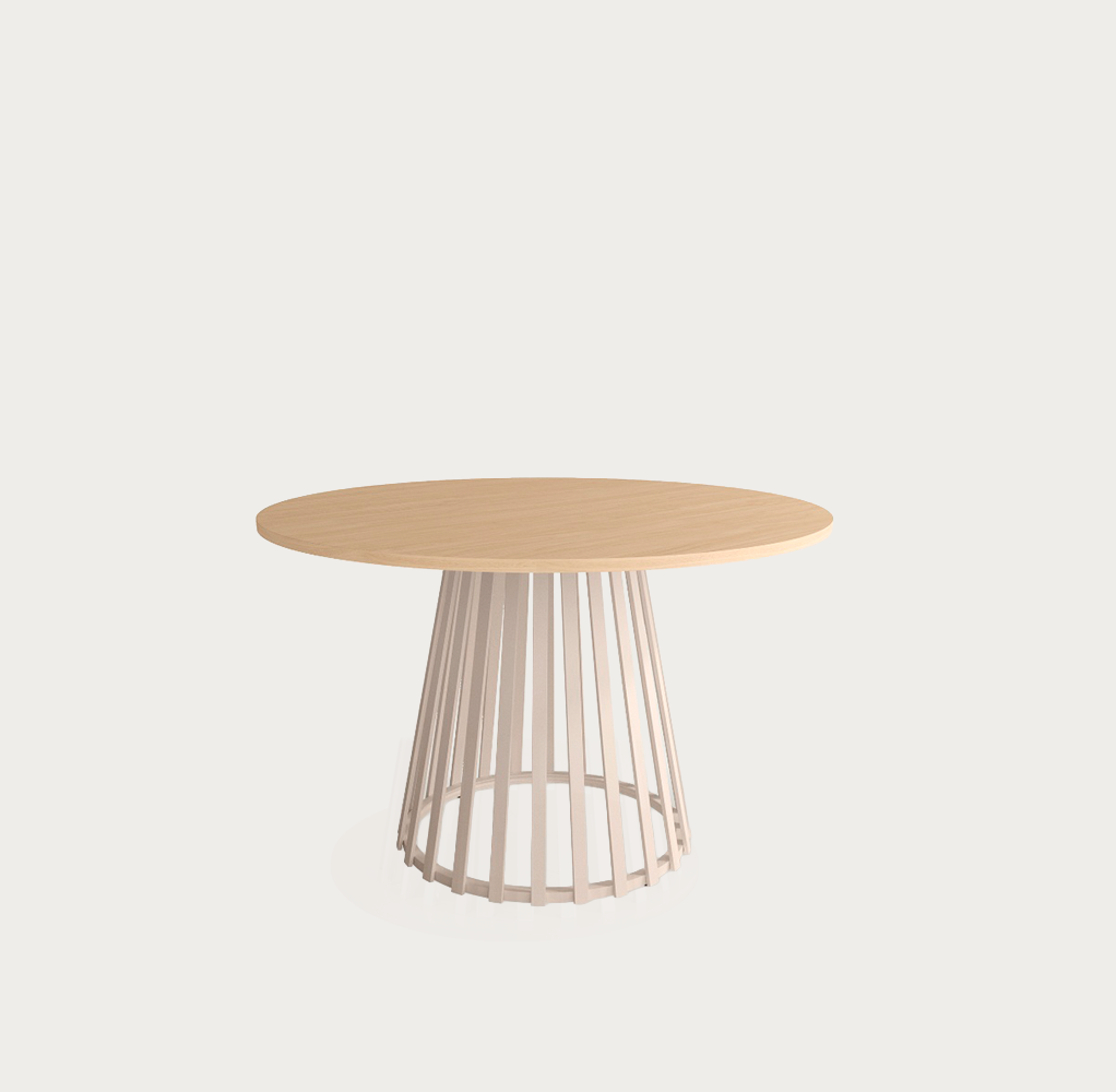 Mesa Delta redonda con sobre melamina alpin y pata metalica marfil 120cm
