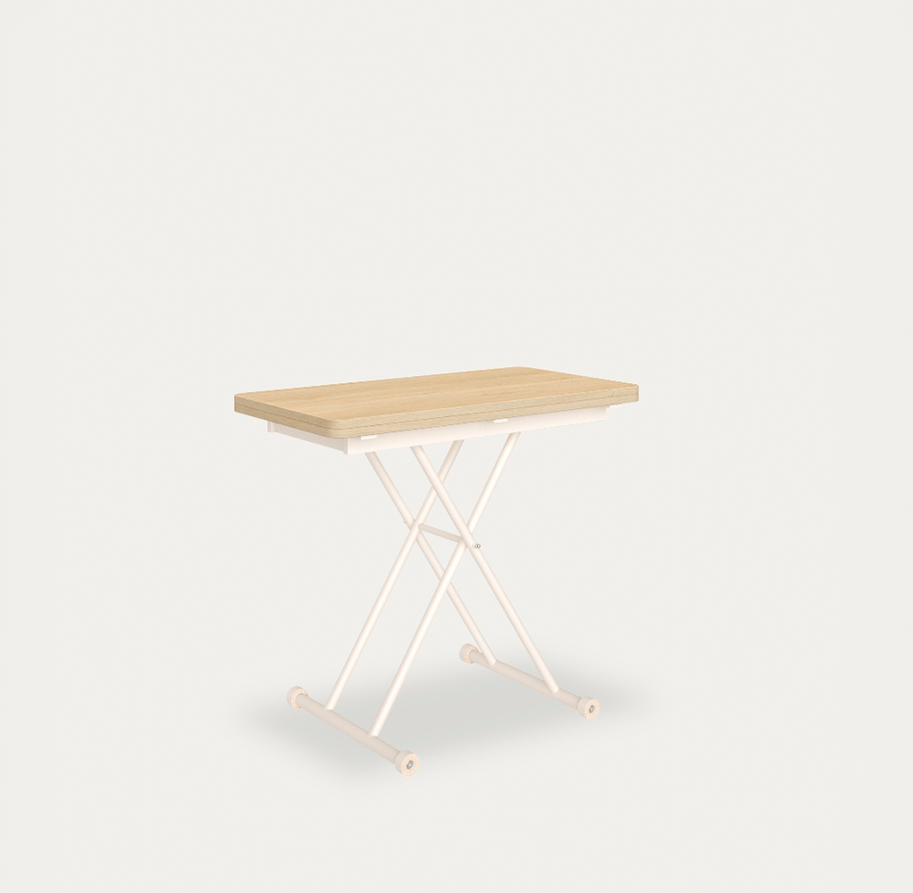 Mesa centro elevable convertible con acabado melamina y estructuera marfil 48/96*90cm